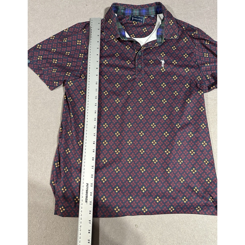 William Murray Golf Polo Shirt Men’s Medium Geometric Print Burgundy Navy - Picture 5 of 6